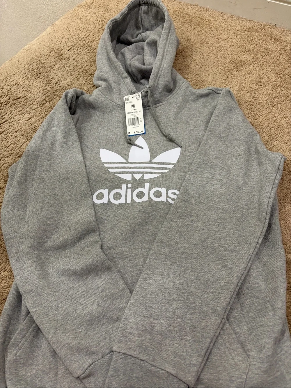 Adidas Grey Pullover Hoodie with White Logo